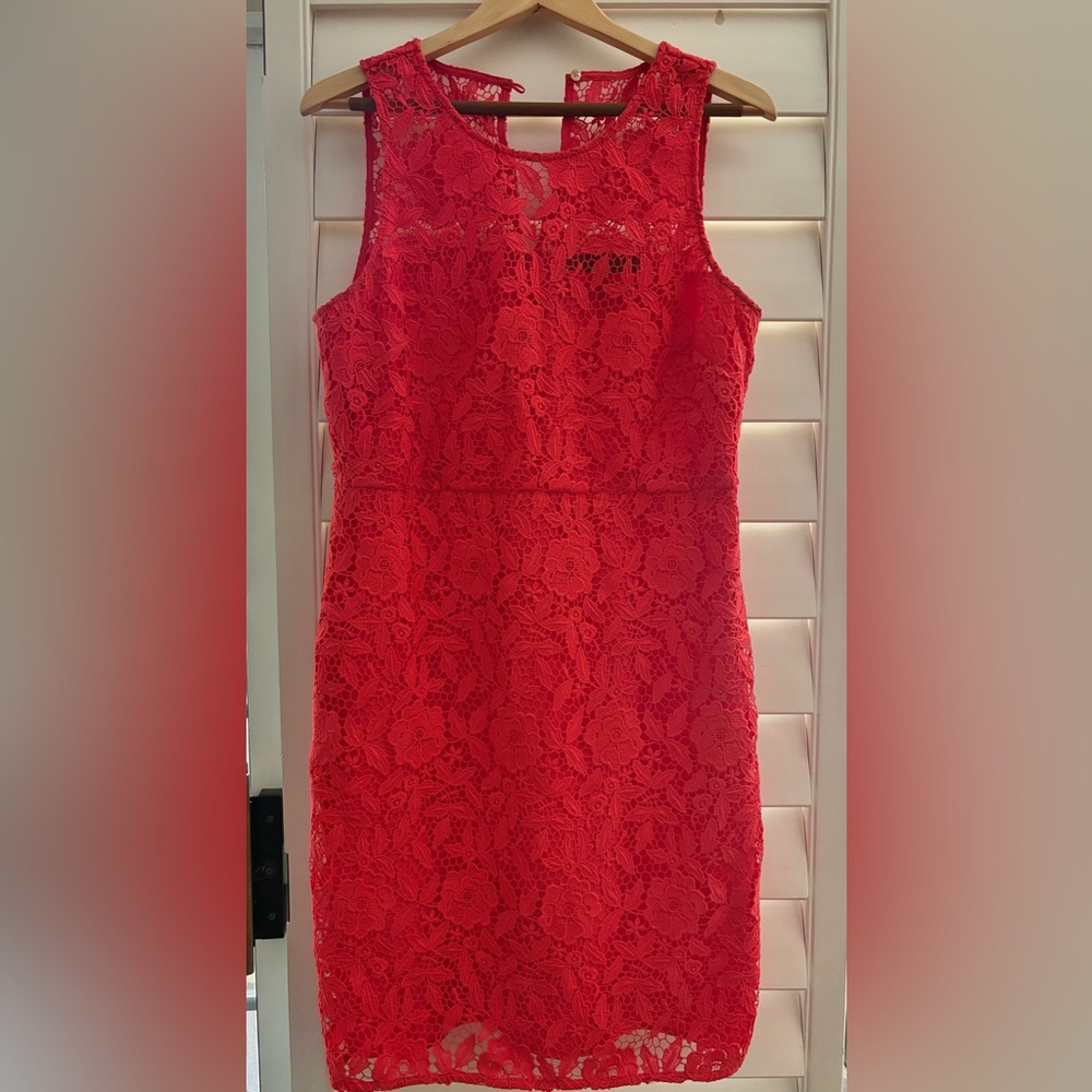 J. Crew Red/Orange Floral Lace Dress